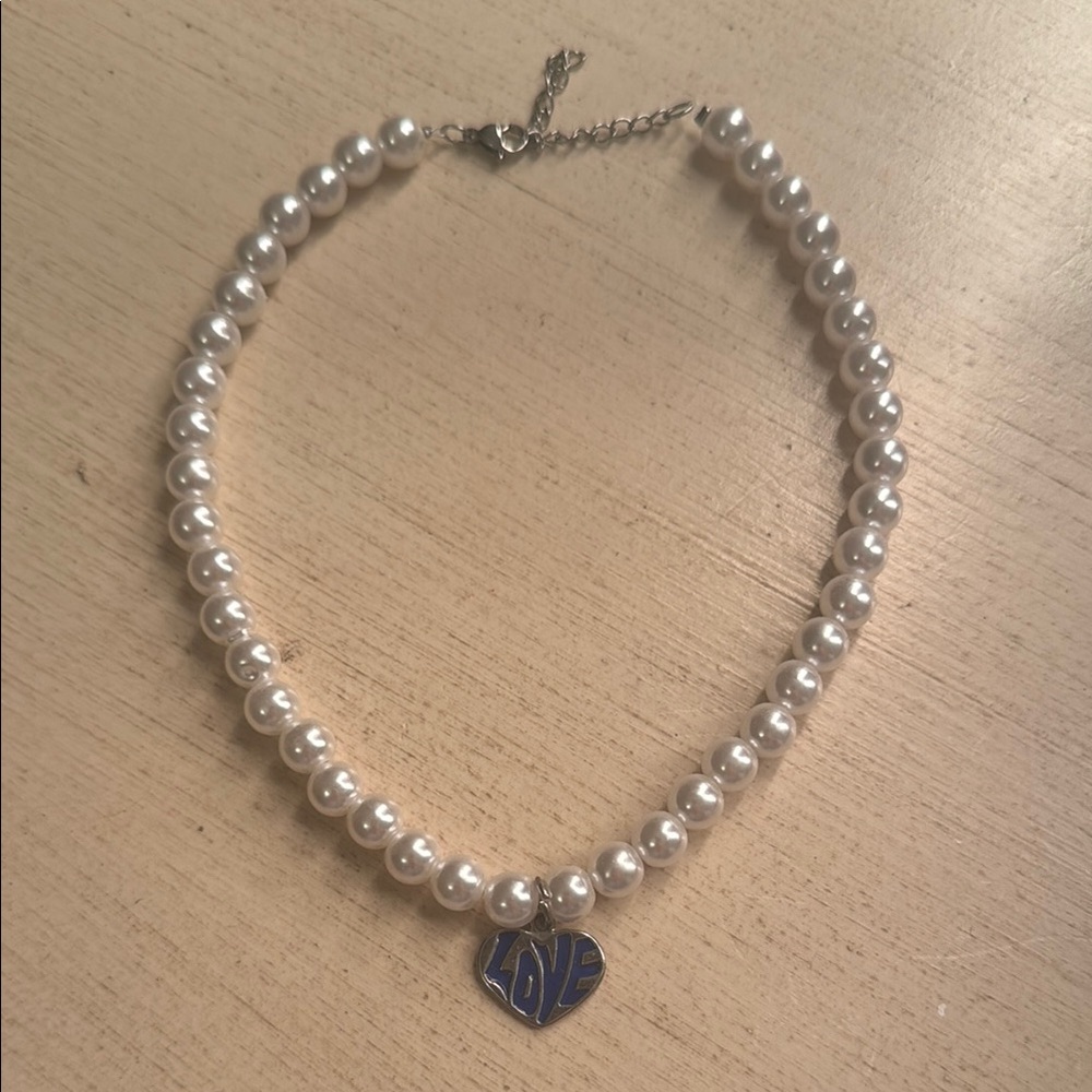 Urban Outfitters White and Blue Beaded Necklace